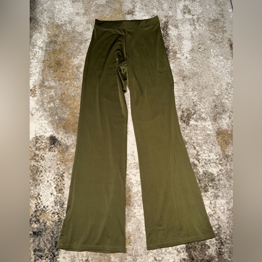 Revamped Olive Green Flare Pants Y2K Stretchy Bootcut Leggings S